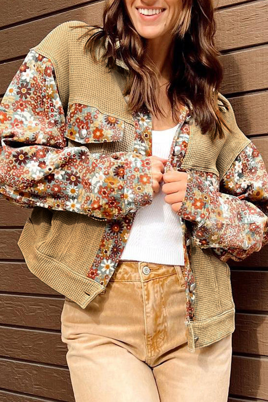 Khaki Floral Button up Jacket